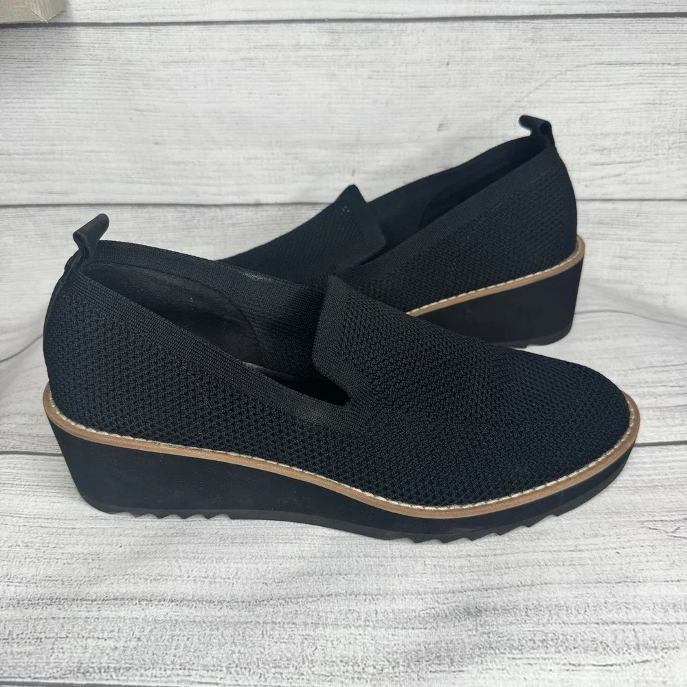 Eileen Fisher Platform Wedge Slip On Ergos Black Comfy Recycled Breathable 8